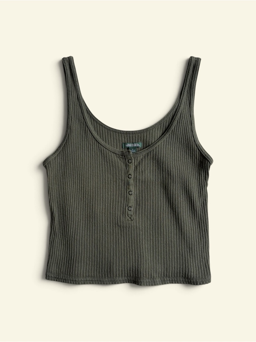 Wild Fable Green Ribbed Henley Crop Tank Top Sleeveless 100% Cotton Y2K Medium